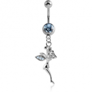 SURGICAL STEEL JEWELLED NAVEL BANANA WITH DANGLING CHARM - FAIRY