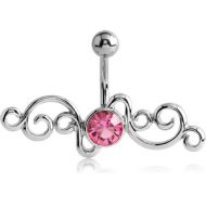 RHODIUM PLATED BRASS JEWELLED NAVEL BANANA - TRIBLE