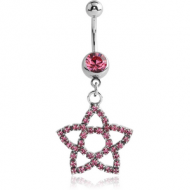 SURGICAL STEEL JEWELLED NAVEL BANANA WITH DANGLING CHARM - STAR FLOWER