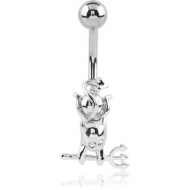 RHODIUM PLATED BRASS JEWELLED NAVEL BANANA - DEVIL PIERCING