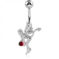 RHODIUM PLATED BRASS JEWELLED NAVEL BANANA - FAIRY PIERCING