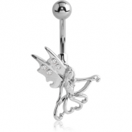 RHODIUM PLATED BRASS JEWELLED NAVEL BANANA - FAIRY