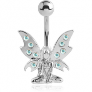 RHODIUM PLATED BRASS JEWELLED NAVEL BANANA - FAIRY PIERCING