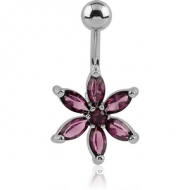 RHODIUM PLATED BRASS JEWELLED NAVEL BANANA - FLOWER PIERCING