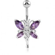 RHODIUM PLATED BRASS JEWELLED NAVEL BANANA - FAIRY PIERCING