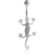 RHODIUM PLATED BRASS JEWELLED NAVEL BANANA - SALAMANDER PIERCING