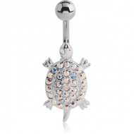 RHODIUM PLATED BRASS JEWELLED NAVEL BANANA - TURTLE PIERCING