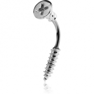 RHODIUM PLATED BRASS JEWELLED NAVEL BANANA - SCREW TWO-SIDED PIERCING