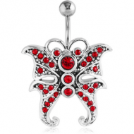 RHODIUM PLATED BRASS JEWELLED NAVEL BANANA - BUTTERFLY