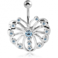 RHODIUM PLATED BRASS JEWELLED NAVEL BANANA - FAN