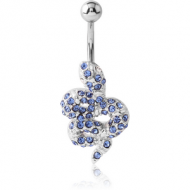 RHODIUM PLATED BRASS JEWELLED NAVEL BANANA - SNAKE