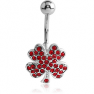 RHODIUM PLATED BRASS JEWELLED NAVEL BANANA - CLOVER PIERCING