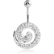 RHODIUM PLATED BRASS CRYSTALINE JEWELLED NAVEL BANANA - SPIRAL