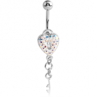 RHODIUM PLATED BRASS JEWELLED NAVEL BANANA WITH DANGLING CHARM - KEY PIERCING