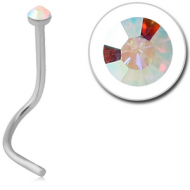 SURGICAL STEEL FLAT SWAROVSKI CRYSTAL JEWELLED CURVED NOSE STUD