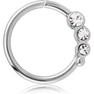 SURGICAL STEEL VALUE JEWELLED SEAMLESS RING - LEFT - TRIPLE GEM