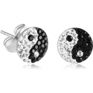 PAIR OF SURGICAL STEEL CRYSTALINE JEWELLED YIN YANG EAR STUDS