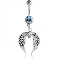 RHODIUM PLATED DOUBLE JEWELLED NAVEL BANANA WITH WINGS CHARM PIERCING