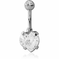 SURGICAL STEEL WILD HEART 10MM CZ DOUBLE JEWELLED NAVEL BANANA PIERCING