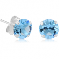 STERLING SILVER 925 JEWELLED PRONG SET ROUND EAR STUDS PAIR