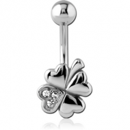 SURGICAL STEEL JEWELLED NAVEL BANANA - SHAMROCK PIERCING