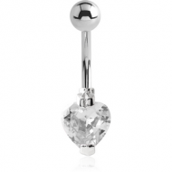 SURGICAL STEEL HEART PRONG SET 8MM CZ JEWELLED NAVEL BANANA