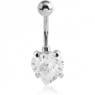 SURGICAL STEEL WILD HEART PRONG SET 10MM CZ JEWELLED NAVEL BANANA PIERCING