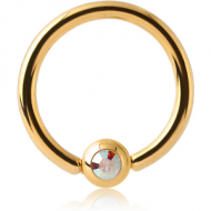 GOLD PVD COATED SURGICAL STEEL SWAROVSKI CRYSTAL JEWELLED BALL CLOSURE RING