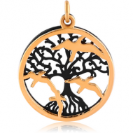 GOLD PVD COATED BRASS CHARM - TREE OF LIFE AND BIRDS