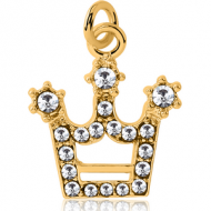GOLD PVD COATED BRASS JEWELLED CHARM - CROWN