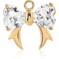 GOLD PVD COATED SURGICAL STEEL JEWELLED CHARM - BOW