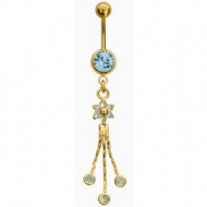 GOLD PVD COATED SURGICAL STEEL JEWELLED NAVEL BANANA WITH FLOWER CHARM