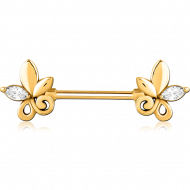 GOLD PVD COATED SURGICAL STEEL NIPPLE PIERCING INTERNAL THREADED BAR