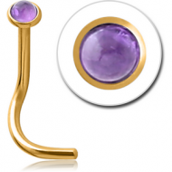 GOLD PVD COATED SURGICAL STEEL SEMI PRECIOUS CABOCHON CURVED NOSE STUD