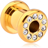 GOLD PVD COATED STAINLESS STEEL JEWELLED ROUND TUNNEL (12 STONES PP9) EMPTY PART PIERCING