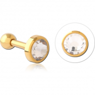 GOLD PVD COATED SURGICAL STEEL JEWELLED TRAGUS MICRO BARBELL PIERCING