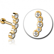 GOLD PVD COATED SURGICAL STEEL 5 JEWELS TRAGUS MICRO BARBELL PIERCING