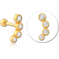 GOLD PVD COATED SURGICAL STEEL JEWELLED TRAGUS MICRO BARBELL