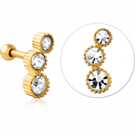 GOLD PVD COATED SURGICAL STEEL JEWELLED TRAGUS MICRO BARBELL PIERCING