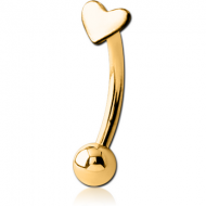 GOLD PVD COATED SURGICAL STEEL HEART FANCY CURVED MICRO BARBELL