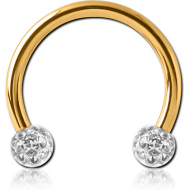 GOLD PVD COATED SURGICAL STEEL MICRO CIRCULAR BARBELL WITH EPOXY COATED CRYSTALINE JEWELLED BALLS