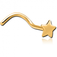 GOLD PVD COATED SURGICAL STEEL CURVED NOSE STUD - STAR PIERCING