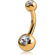 GOLD PVD COATED SURGICAL STEEL DOUBLE VALUE CRYSTAL MINI NAVEL BANANA
