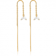 GOLD PVD COATED SURGICAL STEEL CHAIN JEWELLED EARRINGS PAIR
