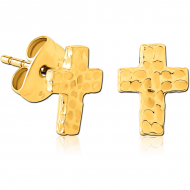 GOLD PVD COATED SURGICAL STEEL EAR STUDS -CROSS