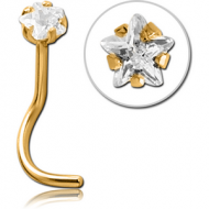 GOLD PVD SURGICAL STEEL CURVED PRONG SET STAR JEWELLED NOSE STUD