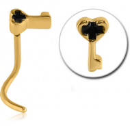 GOLD PVD COATED SURGICAL STEEL CURVED NOSE STUD - KEY PIERCING