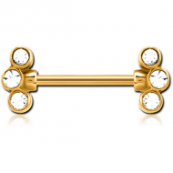 GOLD PVD COATDE SURGICAL STEEL JEWELLED NIPPLE BAR