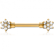 GOLD PVD COATDE SURGICAL STEEL JEWELLED NIPPLE BAR - FLOWER PIERCING