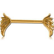 GOLD PVD COATED SURGICAL STEEL NIPPLE BAR - WINGS